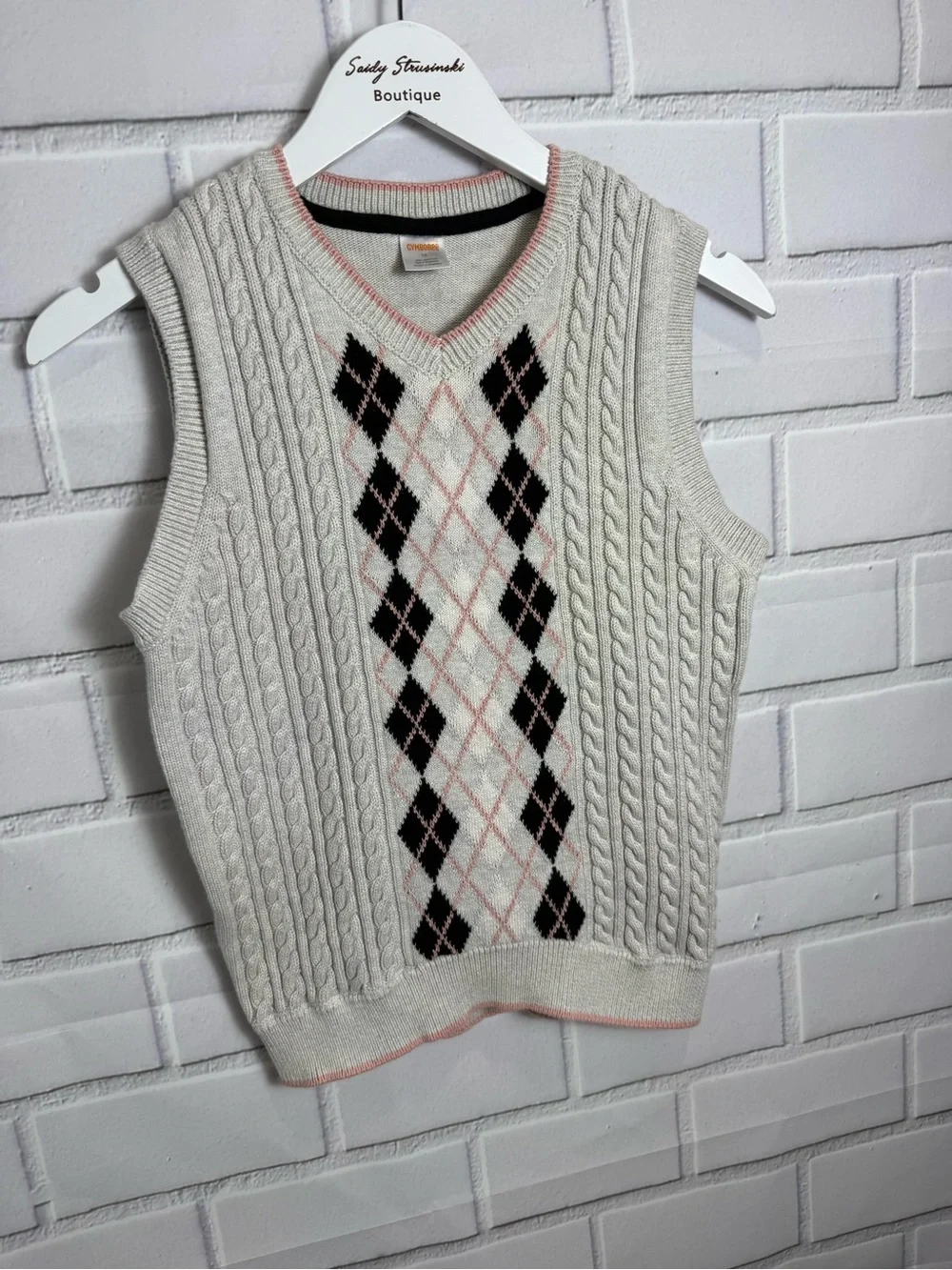 Gymboree Boys Cable Knit Argyle Sweater Vest Size 12 100% Cotton